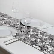 Efavormart Wonderland Rosette Premium Table Runners for Weddings Party Banquets Decor Fit Rectangle and Round Table - Silver