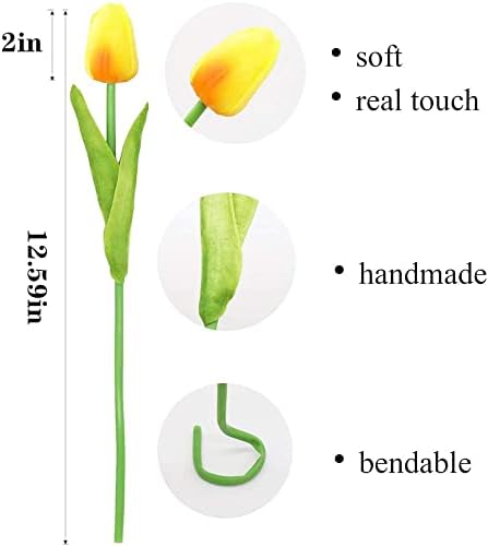 24pcs Artificial Tulips Flowers Fake Faux PU Tulip Bouquet Real Touch Flower Arrangement for Home Room Office Party Wedding Decoration Excellent Gift Idea for Mothers Day (Red and Orange)