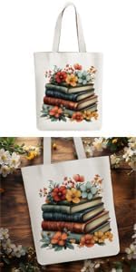 ANATTASOUL Canvas Tote Bag Flower Reusable Cotton Bag for Women, Durable Cloth Shoulder Bags with Zipper Pockets for Shopping, Vacation, Work, Gym