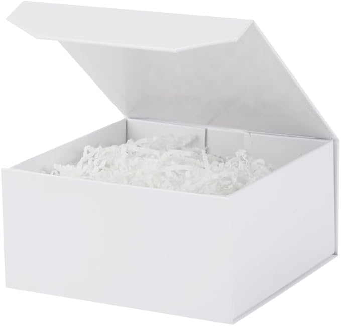 1 Pcs 6x6x3 Inch White Magnetic Gift Box Small Magnetic Box with Crinkle Paper White Small Gift Box with Shredded Paper Luxury Gift Boxes with Lids for Presents