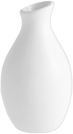 Porcelain Bud Vase, Bright White, 3 3/4 Inch, Round Jug Design, Single Flower Opening, Dishwasher Safe,