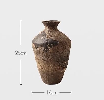 Vintage Rustic Ceramic Vase, 9.8" Tall Textured Pottery Flower Vase for Home Decor, Handmade Terracotta Wabi Sabi Decorative Vase for Living Room, Bedroom, Bathroom Centerpiece