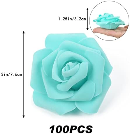 Artificial Rose Flower Heads, 100pcs Teal Green Roses Artificial Flower Foam Rose for DIY Wedding Bouquets Centerpieces Arrangements Party Baby Shower Home Decor (Stemless,Teal Green)