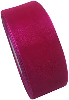 Chenkou Craft Solid Organza Ribbon 1 Roll 50 Yards Fuschia Craft Bow Birthday Party Decoration Packing Ribbons (Fuschia, 1 1/2"(40mm))