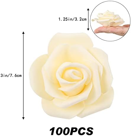 Artificial Rose Flower Heads, 100pcs Cream Yellow Roses Artificial Flower Foam Rose for DIY Wedding Bouquets Centerpieces Arrangements Party Baby Shower Home Decor (Stemless,Cream Yellow)