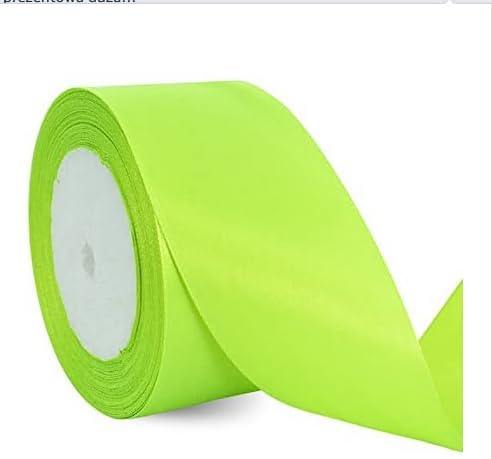 TONIFUL 2 in x 25 Yds Wide Fluorescent Apple Green Satin Ribbon Solid Fabric Ribbons Roll for Crafts Chair Sash Valentine's Day Gift Wrapping Invitation Cards Floral Bows Sewing Party Wedding