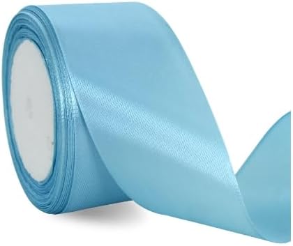 TONIFUL 2 in x 25 Yds Wide Light Baby Blue Satin Ribbon Solid Fabric Ribbons Roll for Crafts Chair Sash Valentine's Day Gift Wrapping Invitation Cards Floral Hair Bows Sewing Party Wedding Decoration