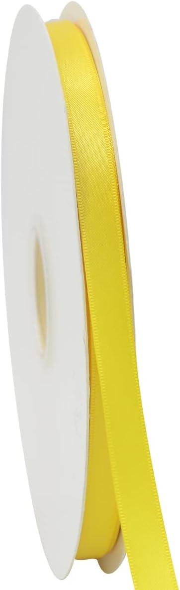 Yellow Double Faced Satin Ribbon 3/8 inch Flower Boutique Gift Wrapping Ribbon 10mm 100yards Continuous Fabric Silk Bow Ribbon for Christmas-DIY Crafts Hair Headband-Sewing-Wedding Decoration