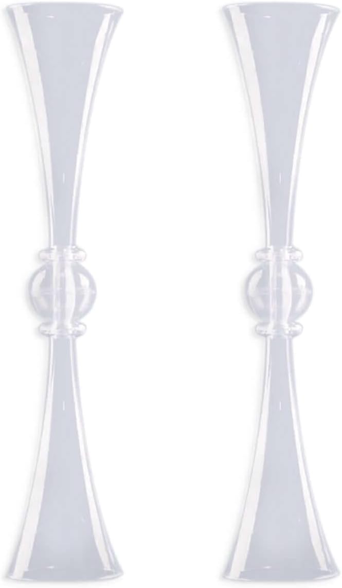 Efavormart 2 Pack | 27" Clear Crystal Embellishment Trumpet Table Centerpiece, Reversible Plastic Flower Vase