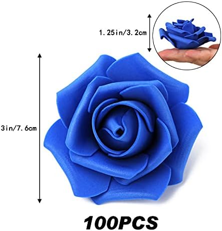 Artificial Rose Flower Heads, 100pcs Royal Blue Fake Roses Artificial Flower Foam Rose for DIY Wedding Bouquets Centerpieces Arrangements Party Baby Shower Home Decor (Stemless, Royal Blue)