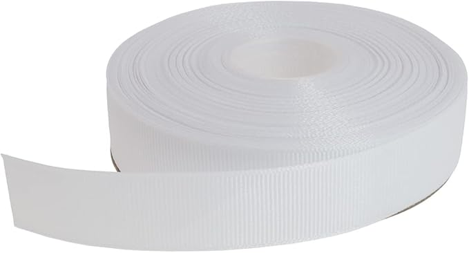 Solid Grosgrain Ribbon 25 Yard Each Roll 100% Polyester Woven Edge (3/4", White)
