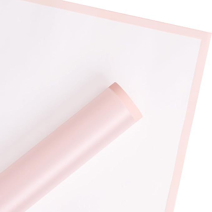 WRAPAHOLIC 20 Sheets Flower Wrapping Paper - 22.4 x 22.4 inch Pink Border Water-Resistant Floral Bouquet Wrapping Paper, Florist Supplies Packaging Paper for Wedding Birthday Gift DIY