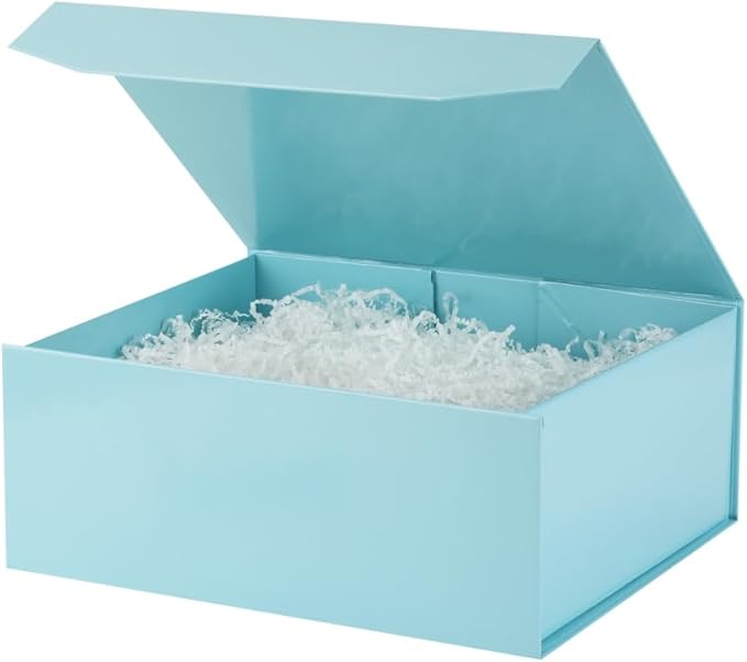 1 Pcs Blue Gift Box Large 13x11x5.3 Inch Large Black Gift Box Large Magnetic Gift Box with Crinkle Paper Blue Large Gift Box with Shredded Paper Luxury Gift Boxes with Lids for Presents