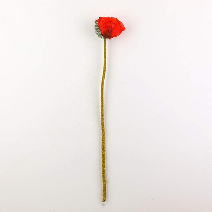 5 Pcs Artificial French Corn Poppy Silk Poppy Flocking Long Stem Flowers Home Wedding Party Decor 25" High No Vase Sunset Orange