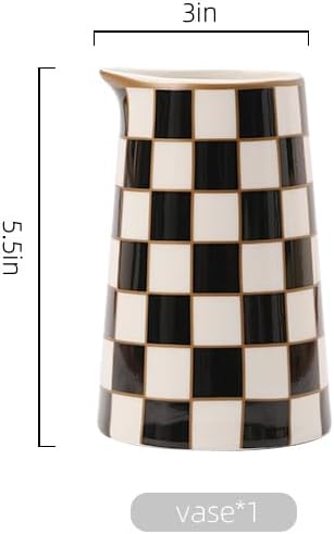 Porlien Checker Porcelain Flower Vase Home Decor Set of 2 with 5.5' High and 8' High Flower Bottle