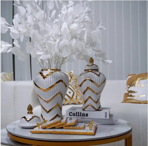 Vase 12.2 Inch White and Gold for Home Decor