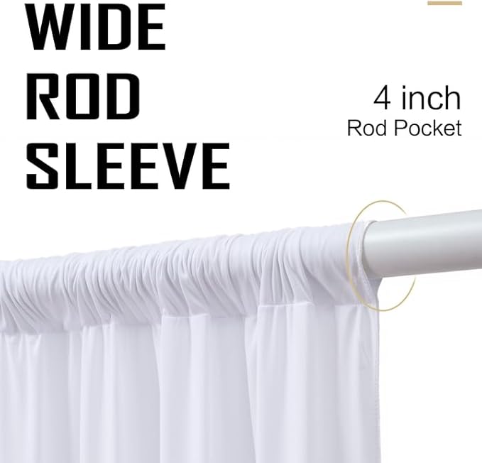 gogoparti 20x15 ft White Backdrop Curtain for Weddings & Parties - 4-Panel Wrinkle-Free Polyester Drape, 15 FT Long for Birthday, Baby Shower, Halloween Photography Background