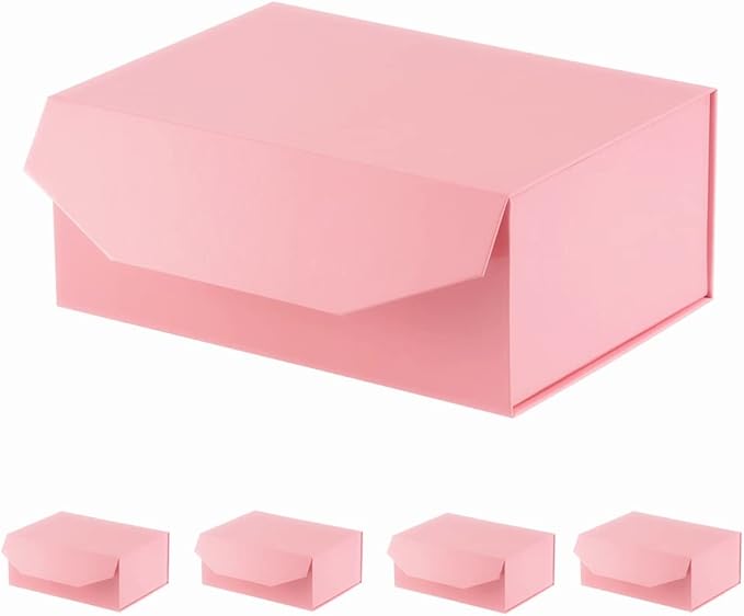 5Pcs 9.5x7x4 Inches Pink Gift Box with Lids for Presents Magnetic Gift Box Small Gift Boxes for Packaging，Bridesmaid Proposal，Groomsman (Glossy Pink)