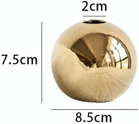 Ceramic Flower Vase for Home Decor – Round Ball Vase for Table, Shelf, Living Room Centrepiece | Modern Decorative Item for Home Office Decor (Gold) (Small)