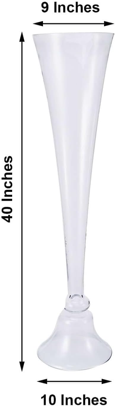 Efavormart 1PC 40" Clear Reversible Clarinet Glass Trumpet Vase, Tall Glass Vases Wedding Event Home Decor