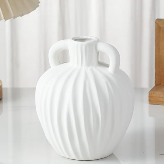 Anding Large Ceramic Rustic Vase 6 inch Minimalist Decorative Farmhouse Tall Vase for Home Decor Living Room Shelf Decor Enterway Wedding Table DecorationWhite(A357White)