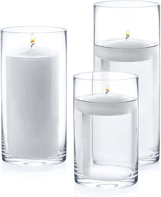 Enova Floral Cylinder Glass Vase - 4 x 12 Inches Round Large Flower Vase, Tall Pillar Candle Holder, Wedding Centerpiece (1 Piece)