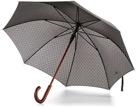 Totes Eco Auto Open Umbrella Classic Wooden J Stick Handle with Easy Grip - Windproof, Rainproof and Durable Canopy Design – Versatile Travel, Perfect for Rainy Days