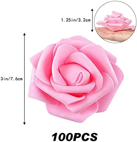 200pcs Pink Artificial Foam Rose Flower Head, 3-Inch Fake Flower Heads Stemless Flowers for DIY Crafts,Wedding Bouquets Centerpieces Arrangements Party Baby Shower Home Decor (Pink)