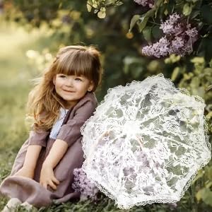 White Lace Embroidery Umbrella, 16.5 X 19.3in Bridal Decorative Photography Craft Sunshade Vintage Parasol Flowers Wedding Pet Decoration Umbrellas for Party Kids Women Photo Shoot Props