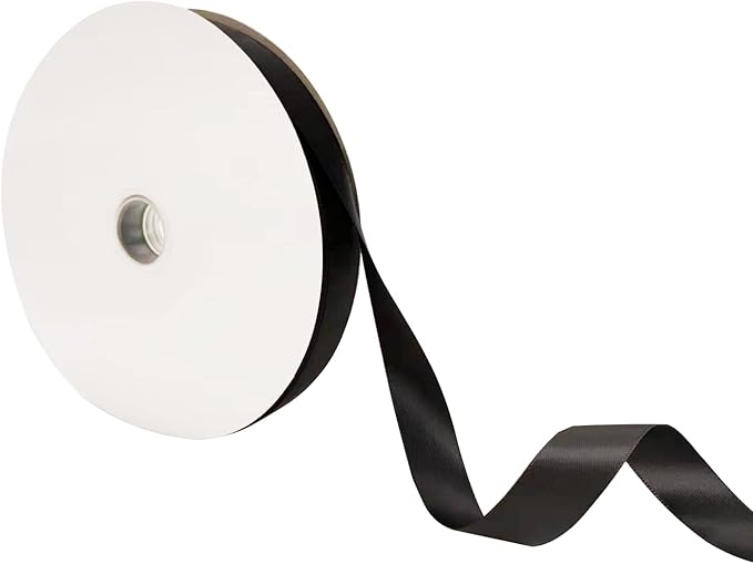 Black Double Faced Satin Ribbon 7/8 Inch - 100 Yards Continuous Soft Gift Wrapping Package Ribbon for Invitations, Flower Bouquets, Weddings, Bows, Hair Decoration, Valentine's Day, and Mother's Day