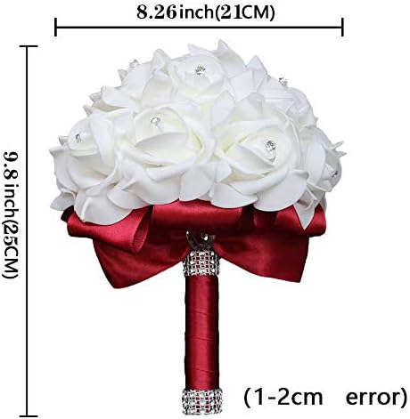 Wedding Bouquet, Royal Blue Bouquet for Bride Bridesmaid with Diamond Soft Ribbons, Artificial Rose Bridal Holding Flowers for Party Church