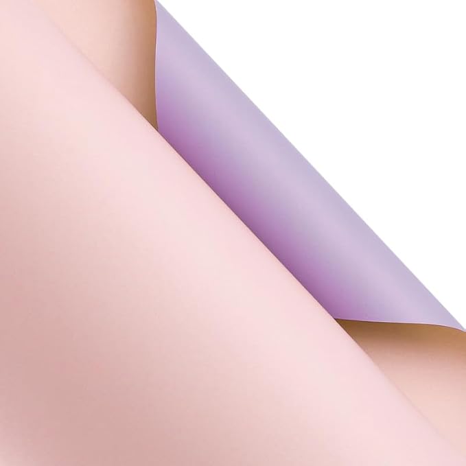 LeZakaa 20 Sheets Flower Wrapping Paper - Waterproof Reversible Floral Bouquet Paper - Pink and Purple Design for Valentine's Day, Mother's Day, Parties, Birthdays, Weddings, Baby Shower