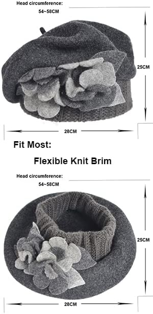 VECRY Lady French Beret 100% Wool Beret Floral Dress Beanie Winter Hat