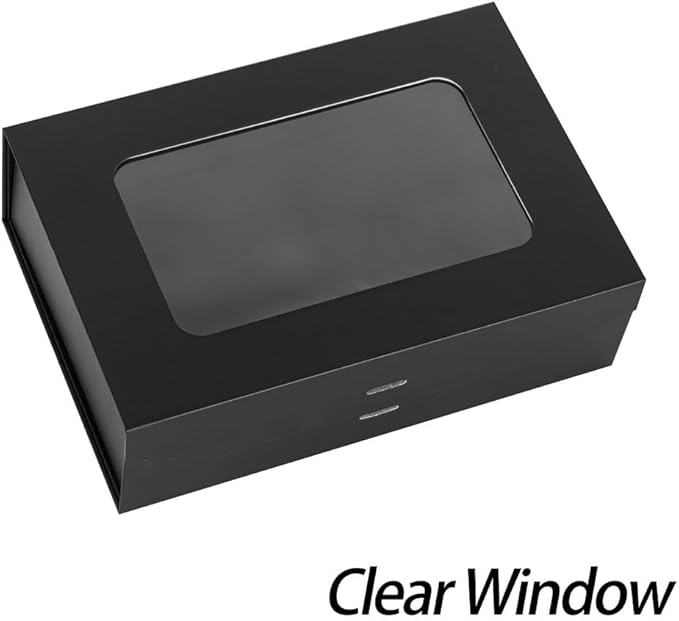Black Gift Box for Presents with Ribbon 10.8x7.5x3.5 Inches Clear Gift Box with Window Magnetic Closure Gift Boxes with Lids