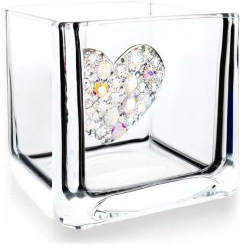 THE QUEENS' JEWELS Multi Stone Heart Jewled 4x4 Candleholder Vase - Unique Gift for Women, Birthday, Cute, Fun, Not Painted, Decorated, Bling, Bedazzled, Rhinestone