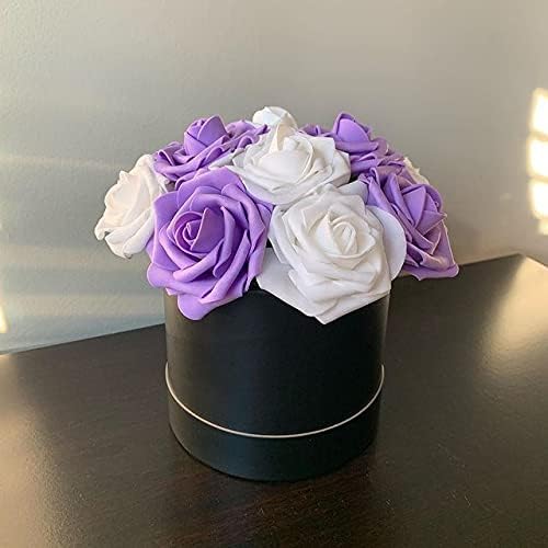 IPOPU 100 Pcs Artificial Rose Flower Heads Real Looking White Foam Fake Roses for DIY Wedding Baby Shower Centerpieces Arrangements Party Tables Home Decorations (White 1, Stemless)