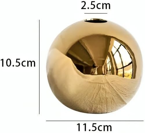 Ceramic Flower Vase for Home Decor – Round Ball Vase for Table, Shelf, Living Room Centrepiece | Modern Decorative Item for Home Office Decor (Gold) (Medium)