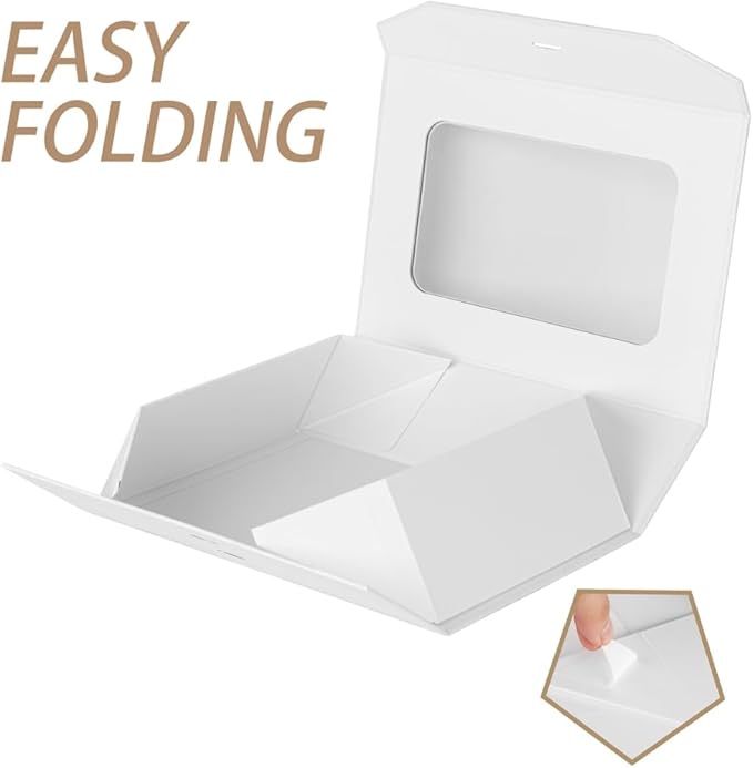 White Extra Large Gift Box for Presents with Ribbon 16.5x13x5.3 Inches Clear Gift Box with Window Magnetic Closure Gift Boxes with Lids