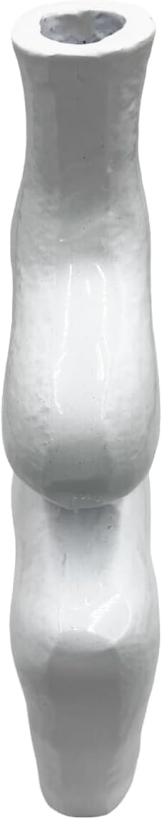 12 Inch Tall Decorative Handmade Aluminum Gourd Flower Vase in White