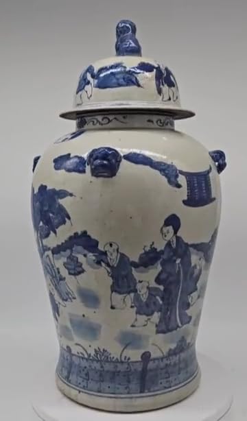 19" Antique Like Finish Blue and White Ginger Jars Porcelain Children Play Temple Ceramic Ginger Jar Vase, China Ming Style, Jingdezhen (L2)