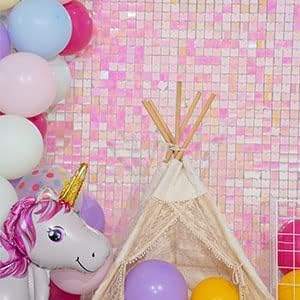 Kate Square Rainbow Pink Sequin Wall Panels Wedding Decoration Wall Shimmer Birthday Party (Pack of 12)