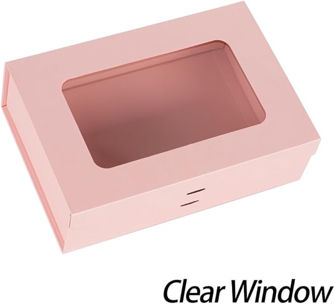 Pink Gift Box for Presents with Ribbon 10.8x7.5x3.5 Inches Clear Gift Box with Window Magnetic Closure Gift Boxes with Lids