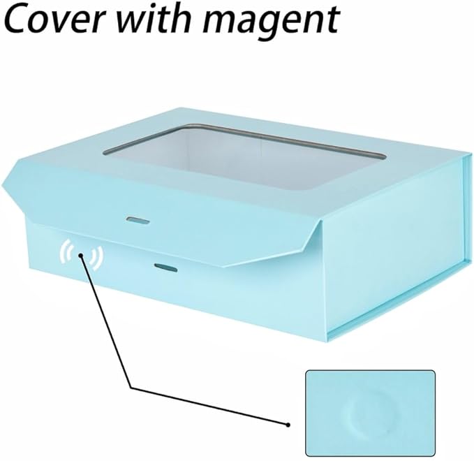 5 Pcs Blue Gift Box for Presents with Ribbon 10.8x7.5x3.5 Inches Clear Gift Box with Window Magnetic Closure Gift Boxes with Lids
