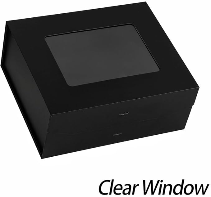 5 Pcs Black Gift Box for Presents with Ribbon 13.2x11x5.3 Inches Clear Gift Box with Window Magnetic Closure Gift Boxes with Lids