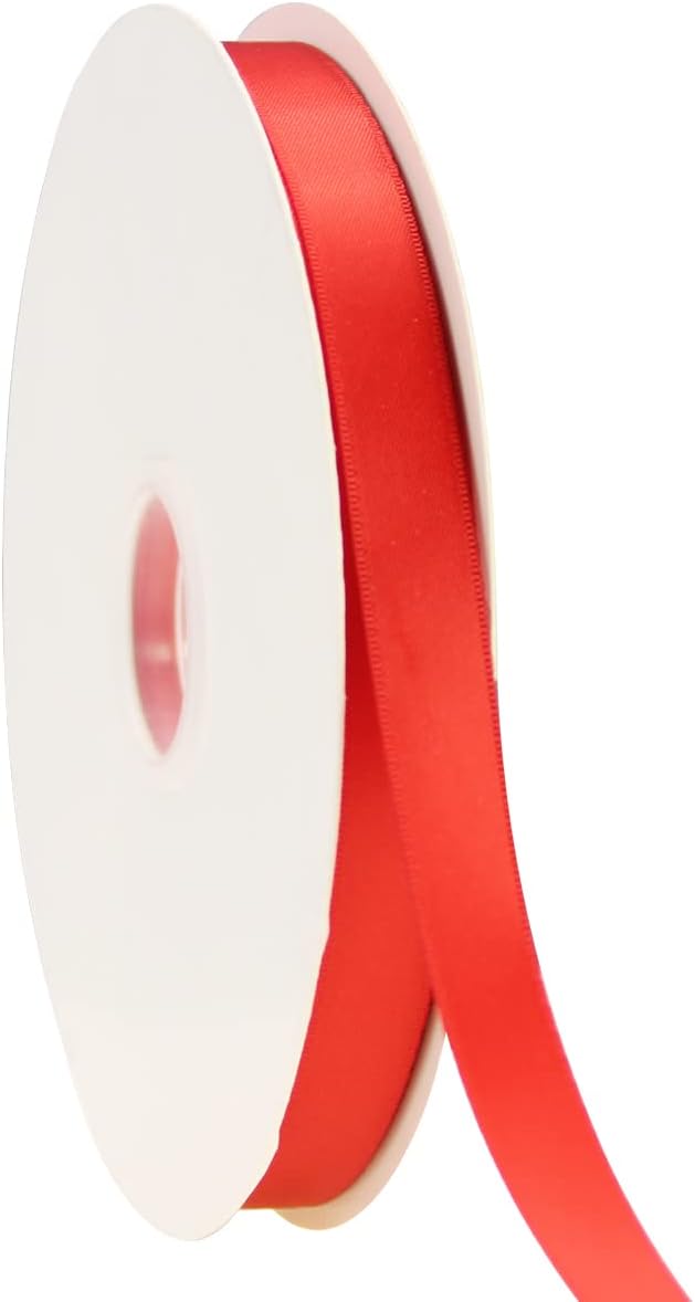 100Yards Red Double Faced Satin Ribbon-5/8inch- Boutique Gift Wrapping Package Ribbon, DIY Crafts Bow Hair Headband Accessories Assorted Ribbon#235 (15mm)