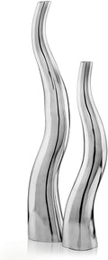 Modern Day Accents 6586 Curva Tall Wiggly Vases Set of 2, Silver, Aluminum, Contemporary, Modern, Popular, Glam, Floor Standing, Large 6" L, 3.5" W, 32" H, Small Vase: 5”L x 3.5”W x 24" H House Decor