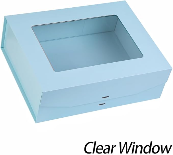 Blue Extra Large Gift Box for Presents with Ribbon 16.5x13x5.3 Inches Clear Gift Box with Window Magnetic Closure Gift Boxes with Lids
