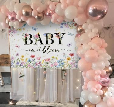Mocsicka Baby in Bloom Backdrop Banner Wildflower Backdrop Decorations for Baby Shower 7x5ft Girls Floral Golden Dot A Little Wildflower is On The Way Baby Shower Decorations Banner