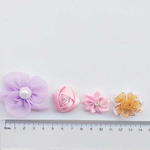 Chenkou Craft Mix Bulk 50pcs Ribbon Flowers Bows Craft Wedding Ornament Appliques A0241