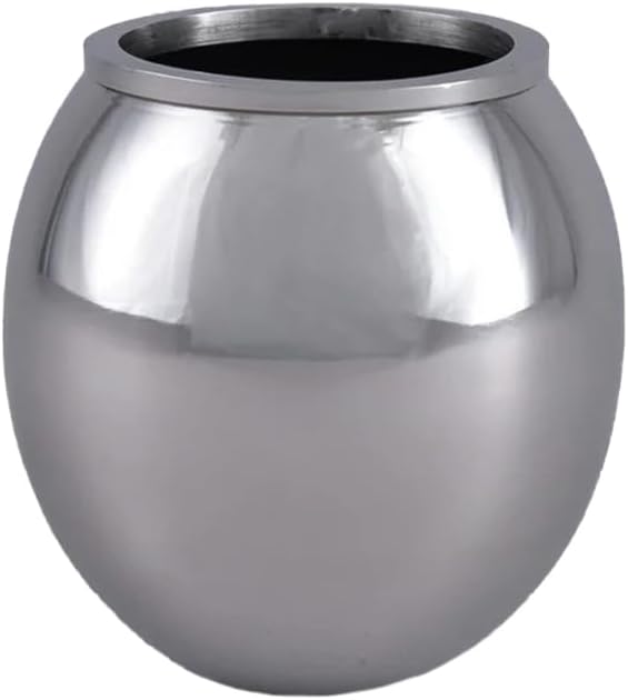 Serene Spaces Living Alerra Stainless Steel Vase, Round Modern Silver Flower Vase, Minimalist Metal Accent for Home, Office, Wedding, or Event Centerpieces, Ideal Gift, 4.5" Diameter & 4.5" Tall